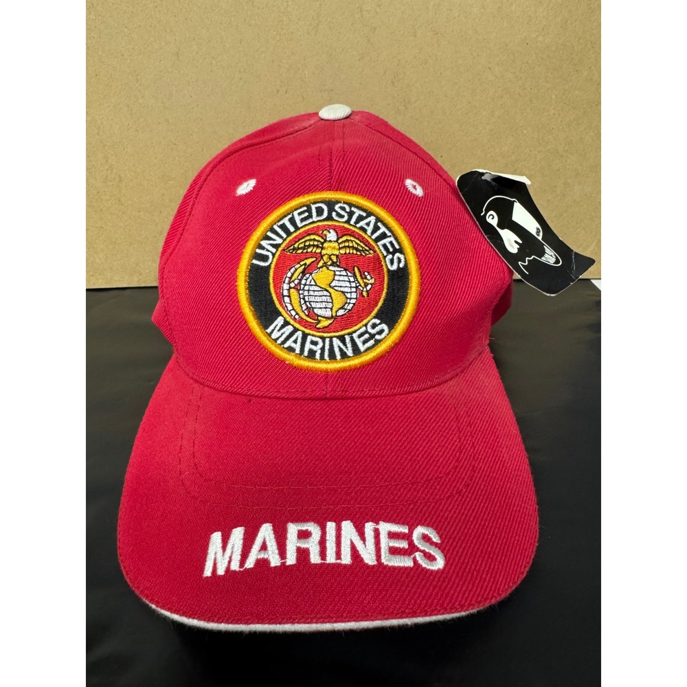 Lot of 2 US Marines USMC Hats Red Black EGA Embroidered Marines.com Vintage Cap